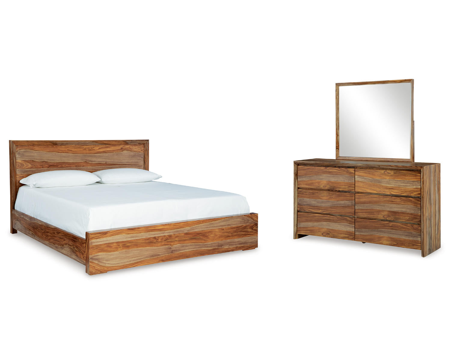 Dressonni California King Panel Bed, Dresser and Mirror