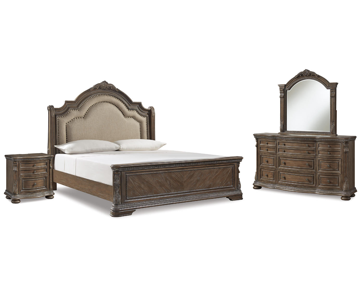 Charmond King Sleigh Bed, Dresser, Mirror and Nightstand