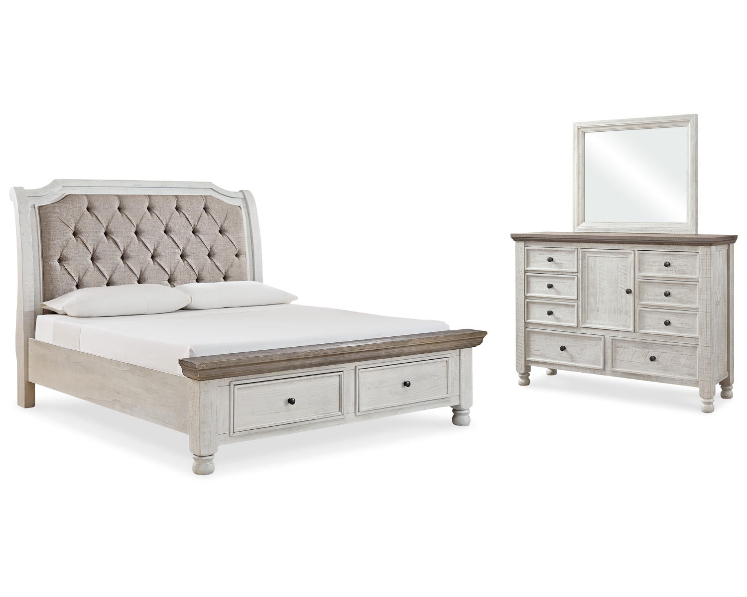 Havalance California King Sleigh Bed with Storage, Dresser and Mirror