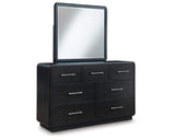 Cama Queen con paneles tapizados, tocador y espejo Rowanbeck