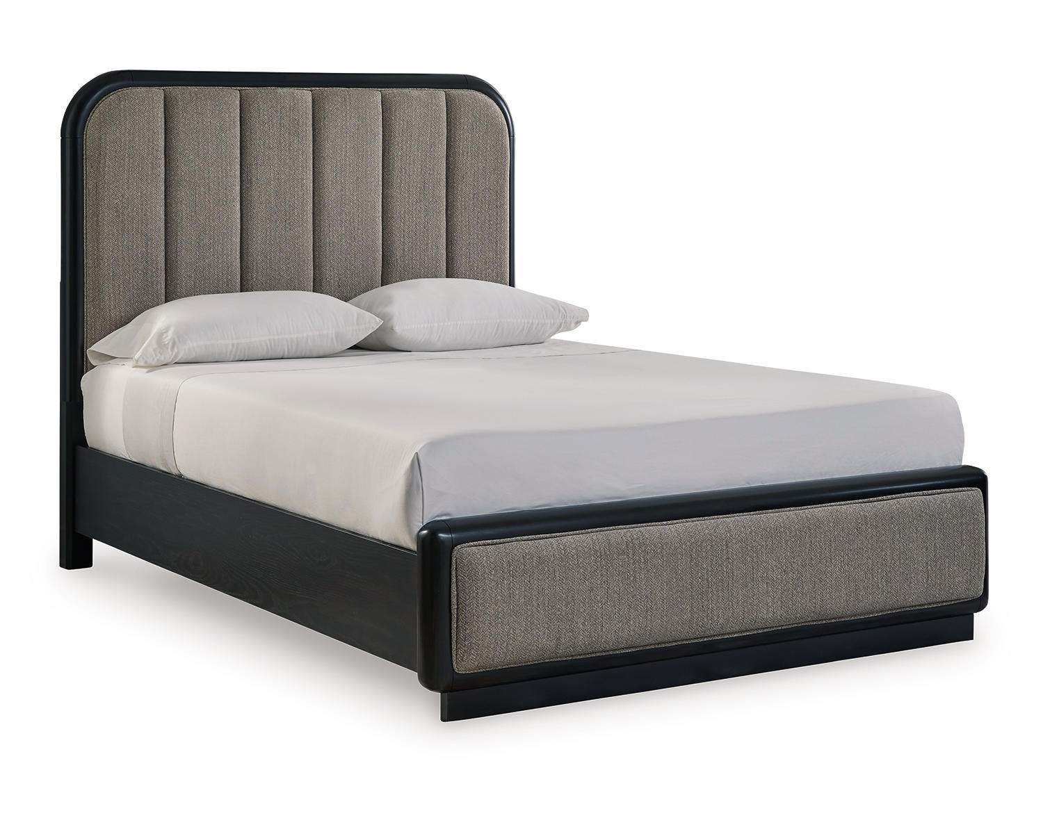 Rowanbeck Queen Upholstered Panel Bed, Dresser and Mirror