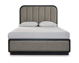 Cama Queen con paneles tapizados, tocador y espejo Rowanbeck