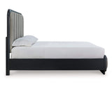 Cama Queen con paneles tapizados, tocador y espejo Rowanbeck