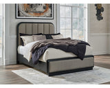 Cama Queen con paneles tapizados, tocador y espejo Rowanbeck
