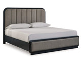 Cama King con paneles tapizados, tocador y espejo Rowanbeck