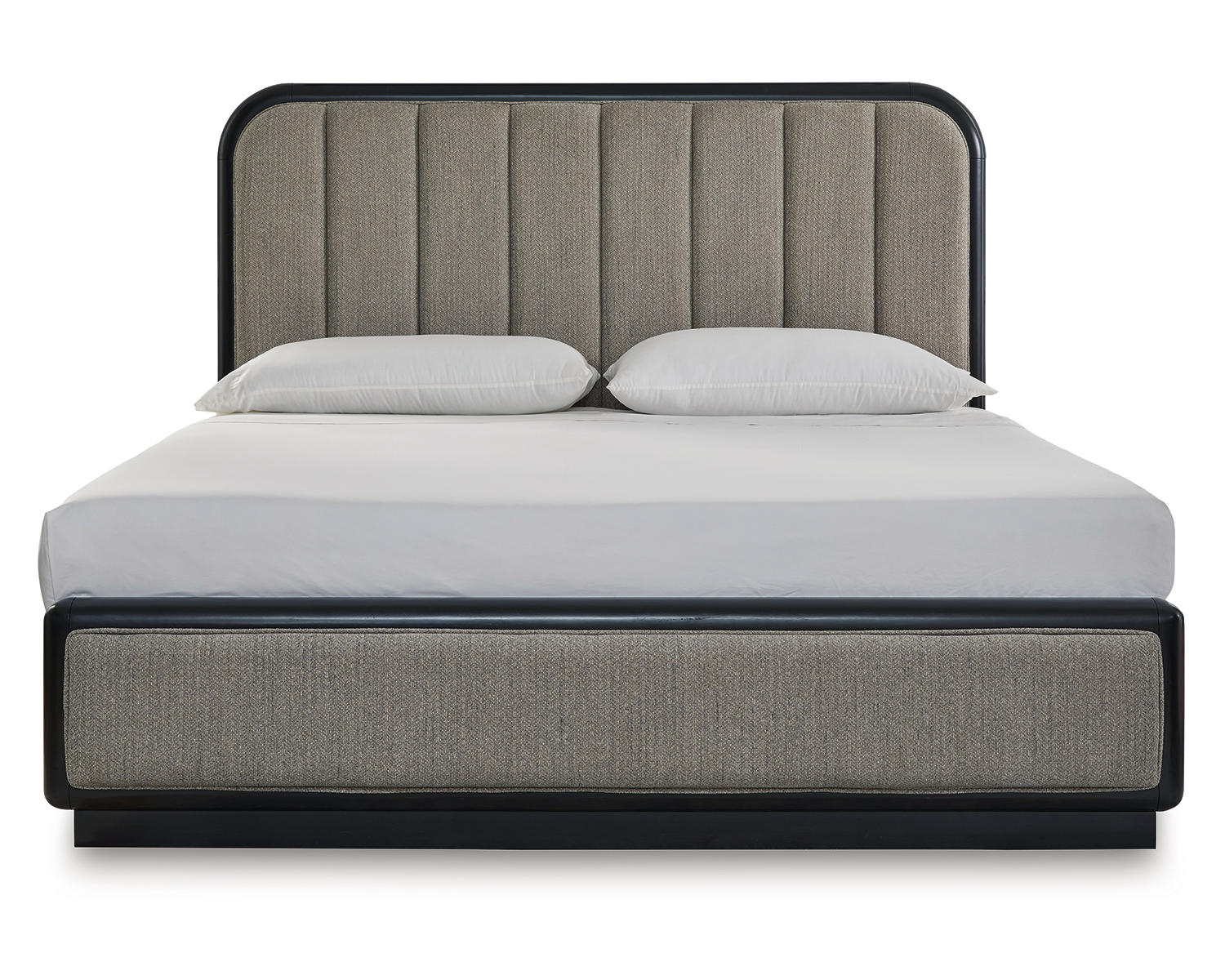 Rowanbeck King Upholstered Panel Bed, Dresser and Mirror