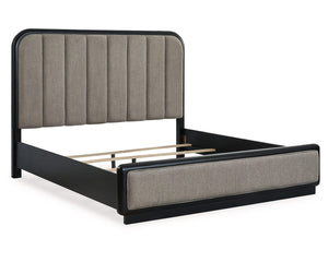 Cama King con paneles tapizados, tocador y espejo Rowanbeck