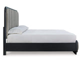 Cama King con paneles tapizados, tocador y espejo Rowanbeck