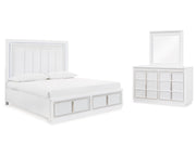 Chalanna Queen Upholstered Storage Bed, Dresser and Mirror