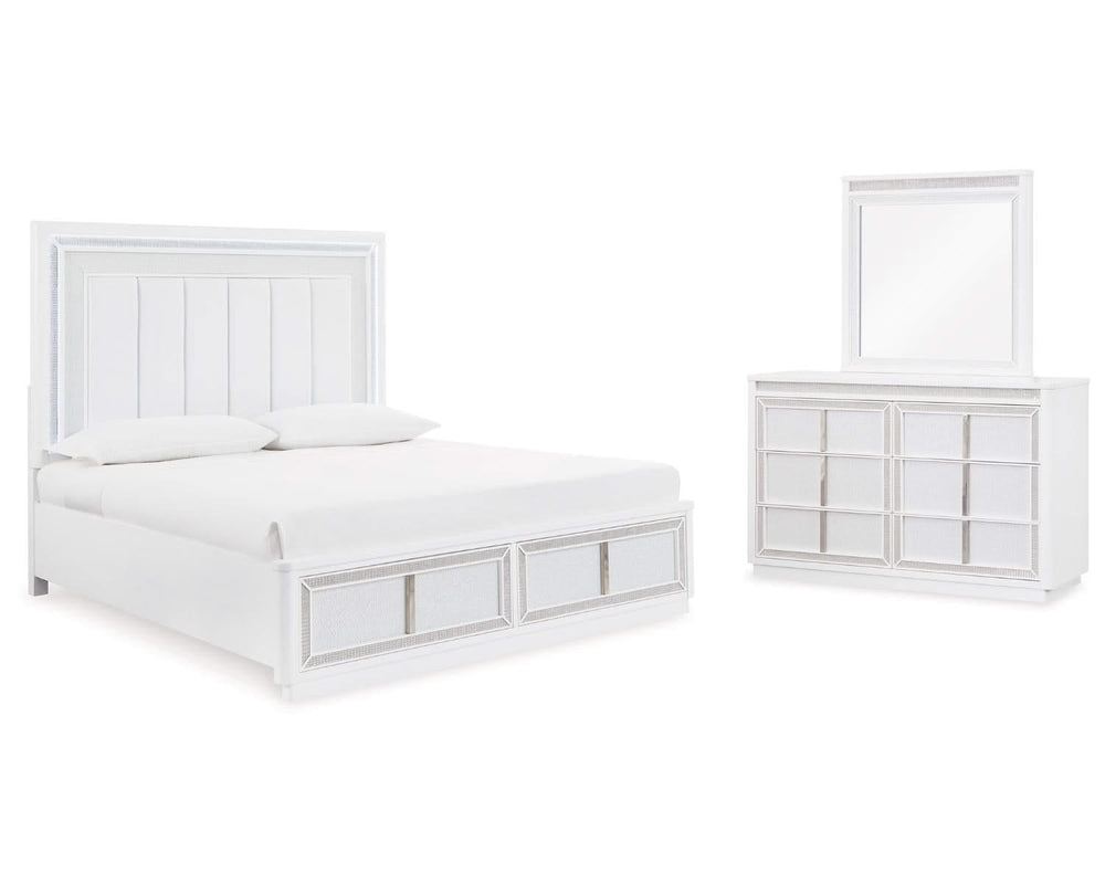Chalanna Queen Upholstered Storage Bed, Dresser and Mirror