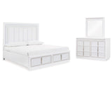 Chalanna Queen Upholstered Storage Bed, Dresser and Mirror