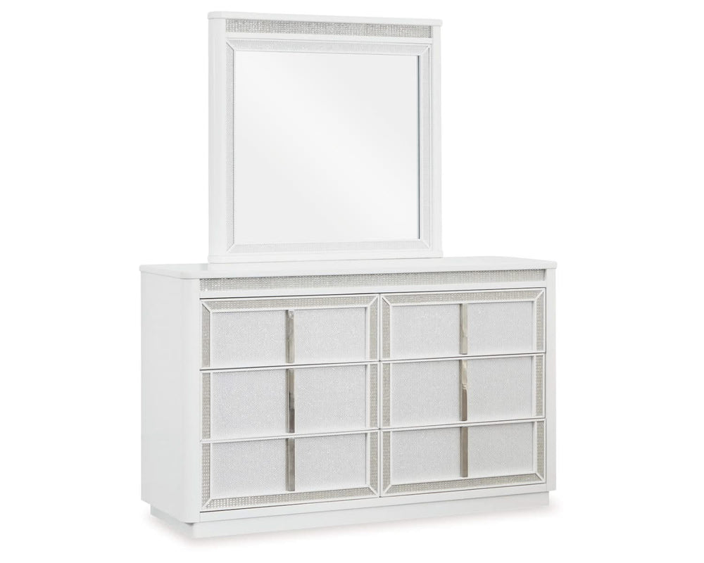 Chalanna Queen Upholstered Storage Bed, Dresser and Mirror