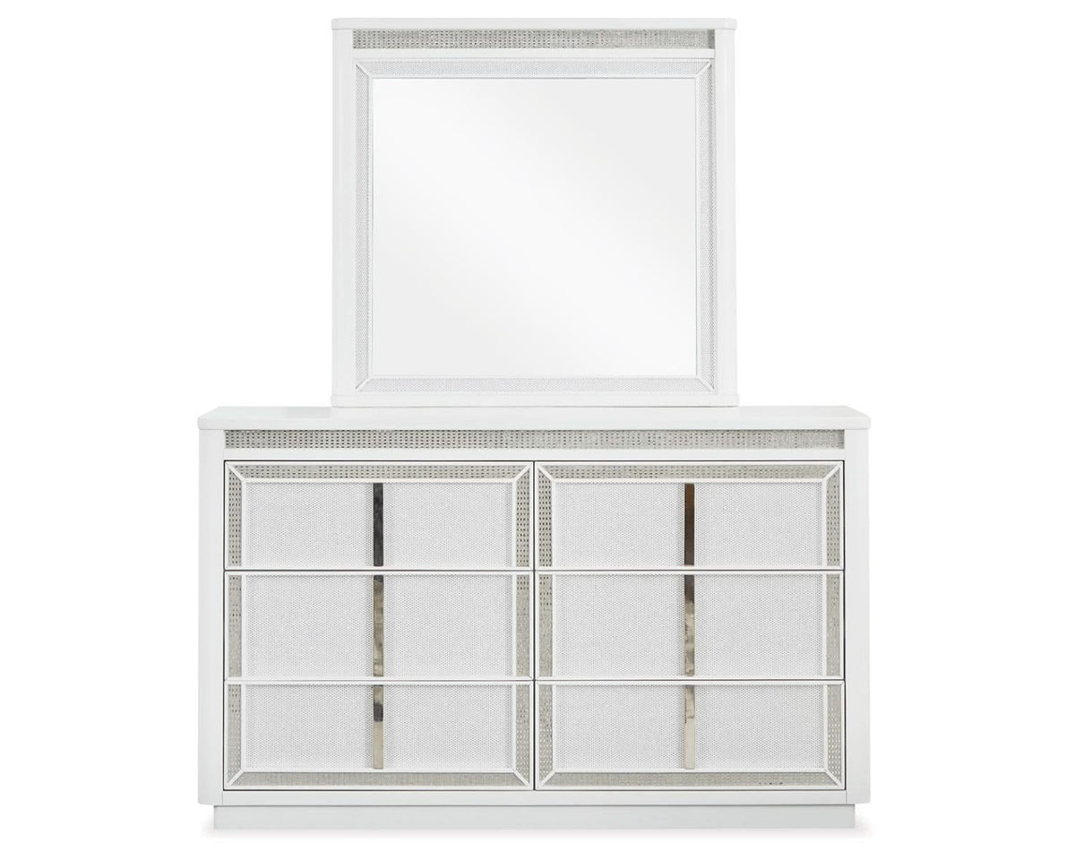 Chalanna Queen Upholstered Storage Bed, Dresser and Mirror