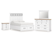 Ashbryn King Panel Storage Bed, Dresser, Mirror and Nightstand