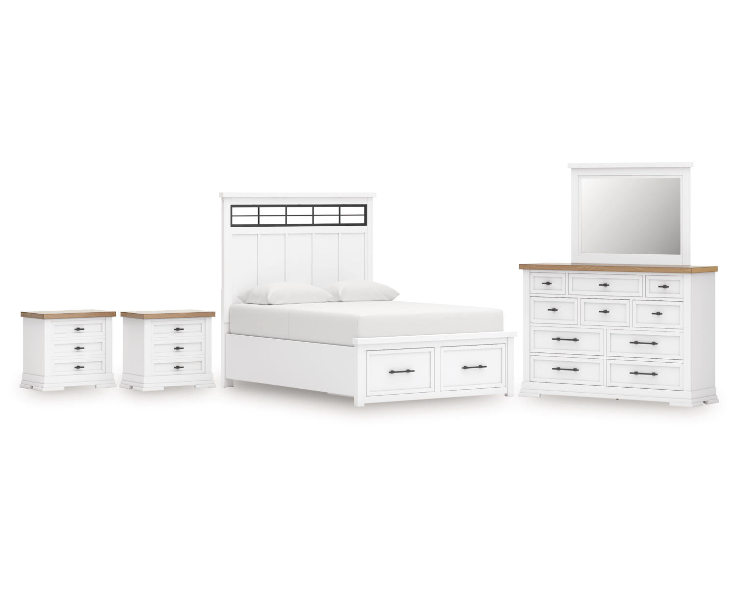 Ashbryn King Panel Bed, Dresser, Mirror and 2 Nightstands