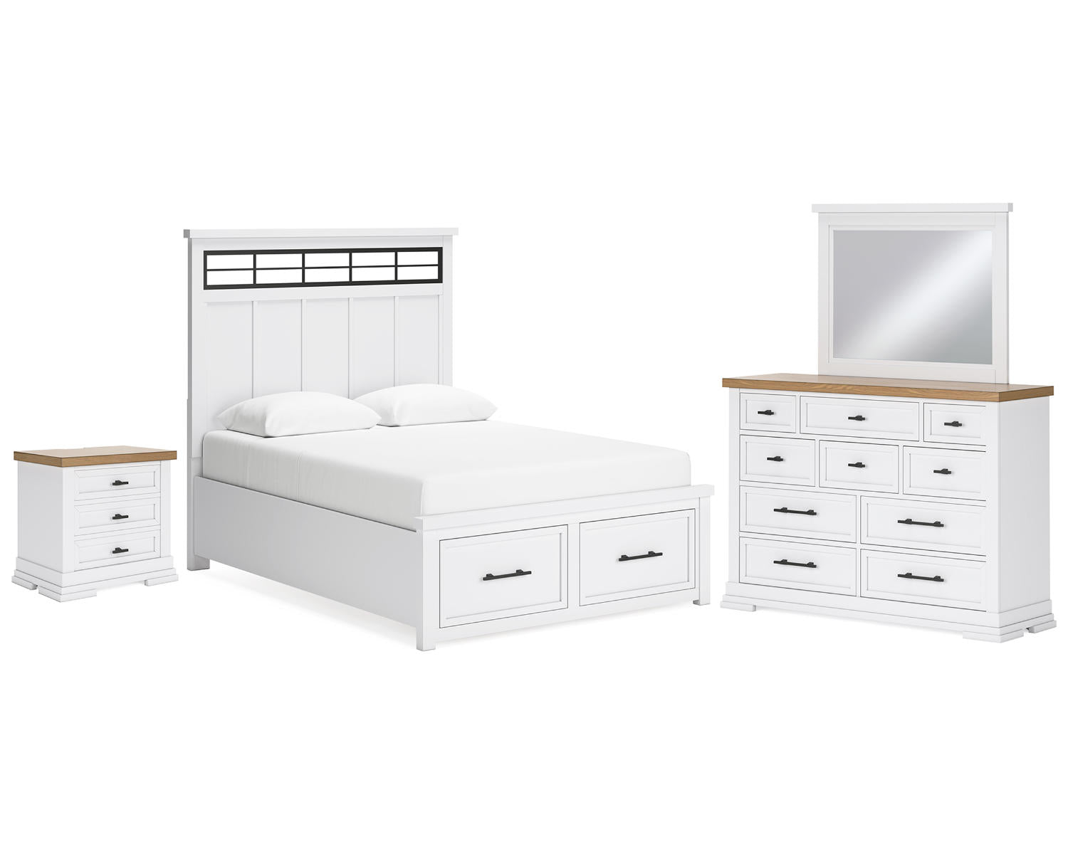 Ashbryn Queen Storage Bed, Dresser, Mirror and Nightstand