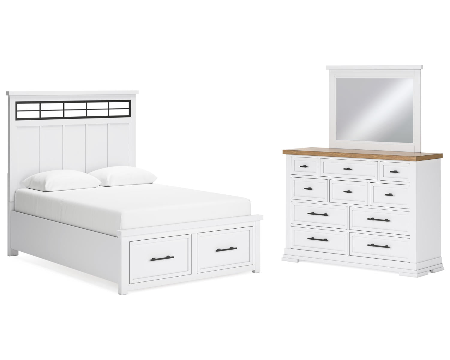 Ashbryn Queen Panel Storage Bed, Dresser and Mirror