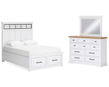 Cama Queen Ashbryn con almacenamiento, tocador y espejo