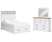 Ashbryn Queen Panel Storage Bed, Dresser and Mirror