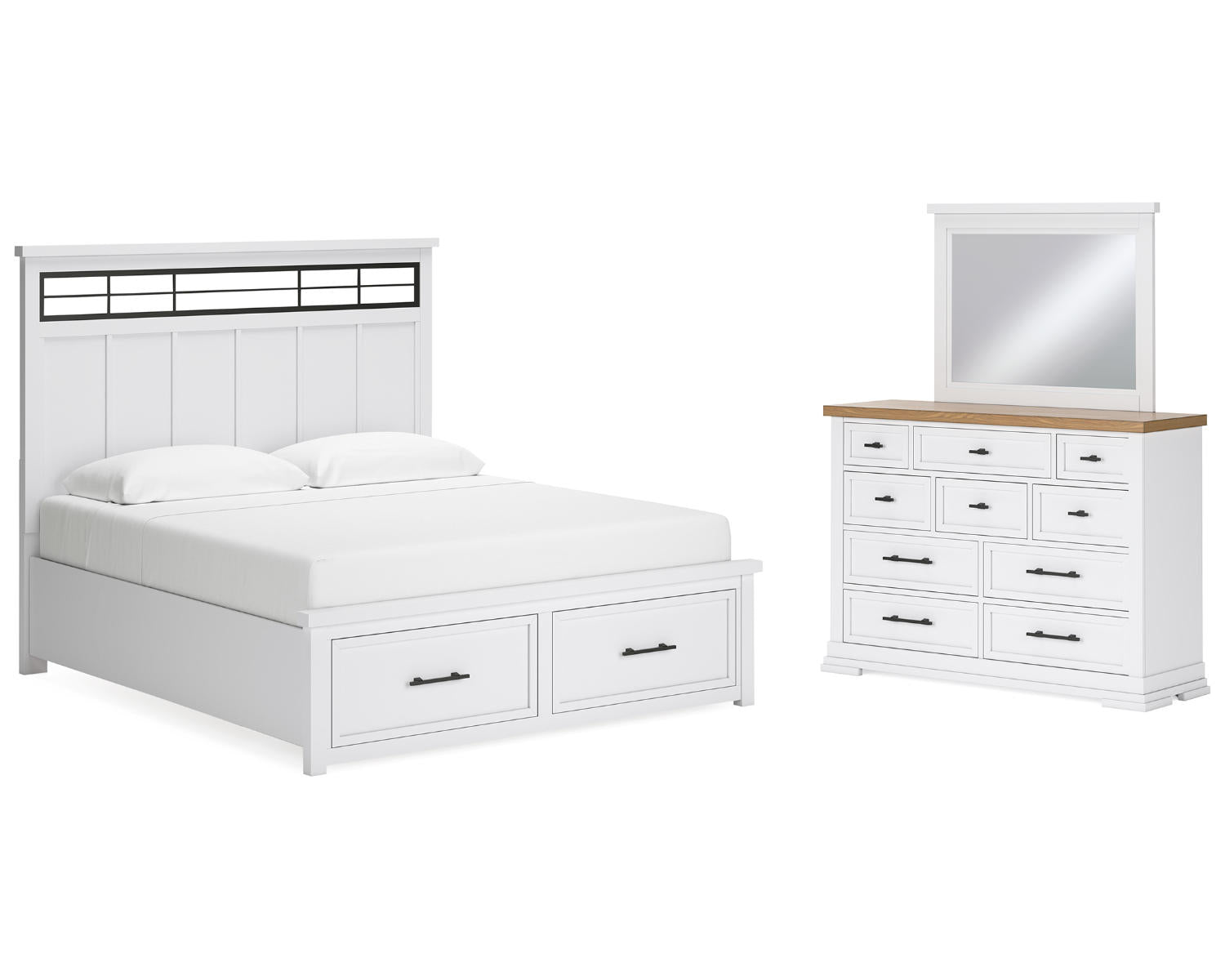 Ashbryn King Panel Storage Bed, Dresser and Mirror