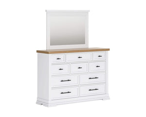 Cama King Ashbryn con almacenamiento, tocador, espejo y mesita de noche