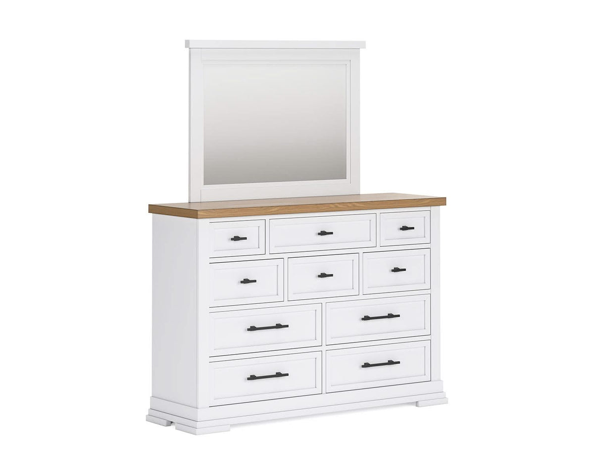 Cama King Ashbryn con almacenamiento, tocador y espejo
