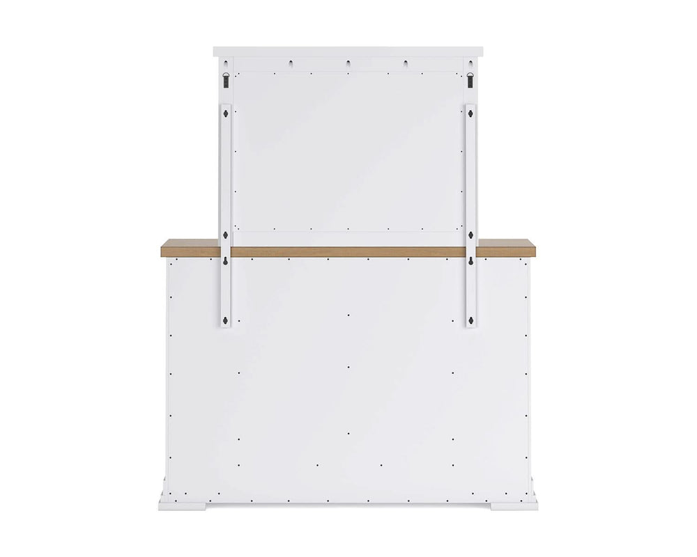 Cama King Ashbryn con almacenamiento, tocador, espejo y mesita de noche
