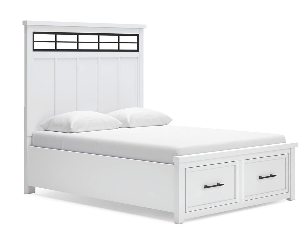 Cama Queen Ashbryn con almacenamiento, tocador y espejo