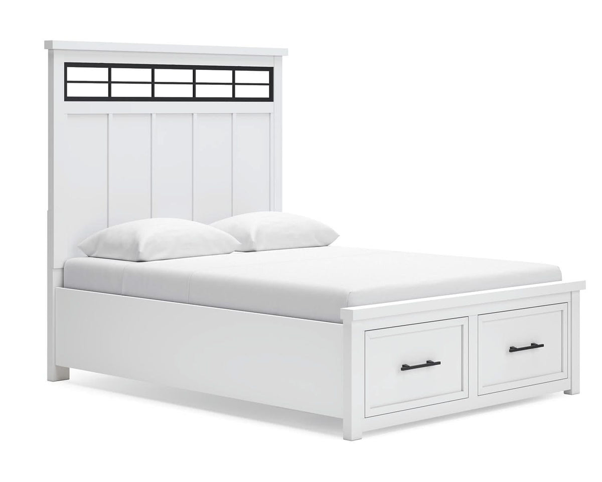 Cama Queen Ashbryn con almacenamiento, tocador y espejo