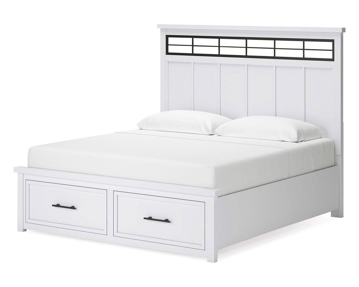 Cama King Ashbryn con almacenamiento, tocador y espejo