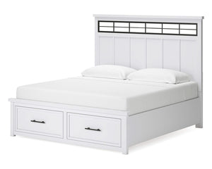 Cama King Ashbryn con almacenamiento, tocador y espejo