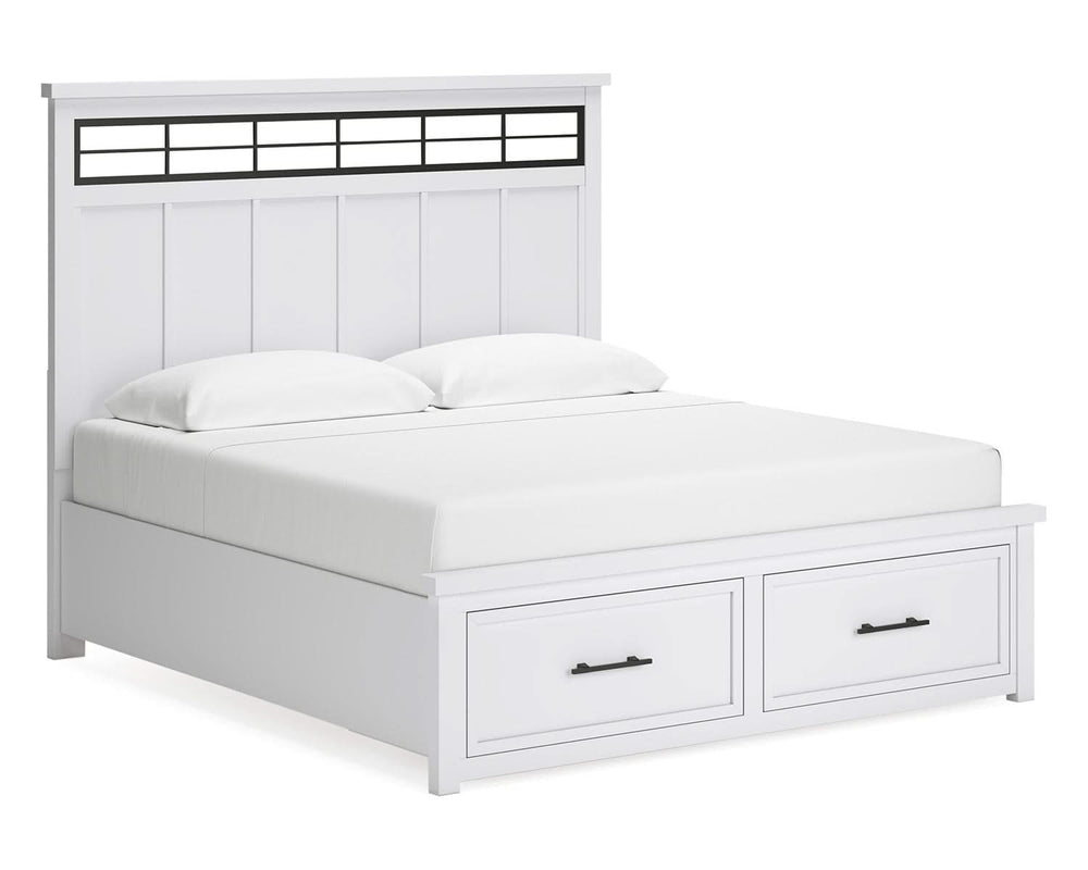 Cama King Ashbryn con almacenamiento, tocador y espejo