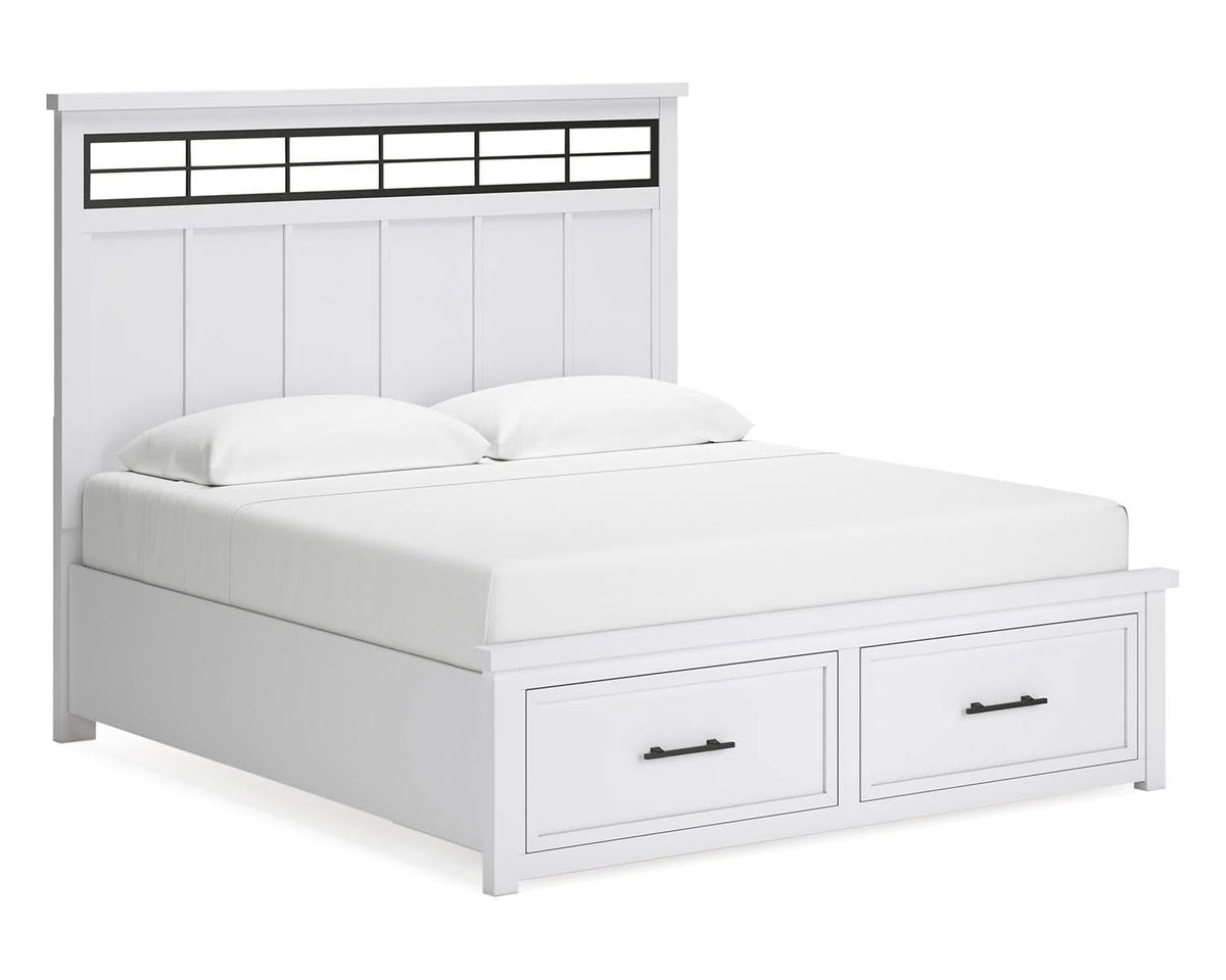 Cama King Ashbryn con almacenamiento, tocador y espejo