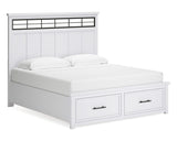 Cama King Ashbryn con almacenamiento, tocador, espejo y mesita de noche