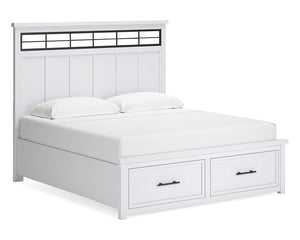 Cama King Ashbryn con almacenamiento, tocador, espejo y mesita de noche