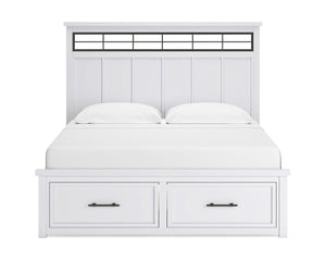 Cama King Ashbryn con almacenamiento, tocador, espejo y mesita de noche