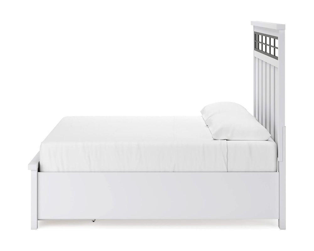 Cama Ashbryn King con paneles, tocador, espejo y dos mesitas de noche