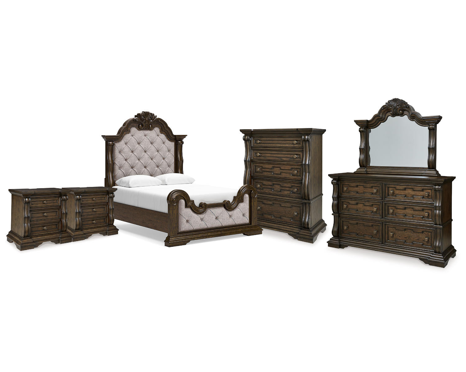 Maylee Queen Panel Bed, Dresser, Mirror, Chest and 2 Nightstands