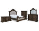 Cama King tapizada Maylee, tocador, espejo, cómoda y dos mesitas de noche
