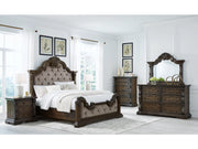 Maylee Queen Upholstered Bed with Mirrored Dresser, Chest and 1 Nightstands