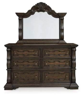 Maylee Queen Upholstered Bed with Mirrored Dresser, Chest and 1 Nightstands