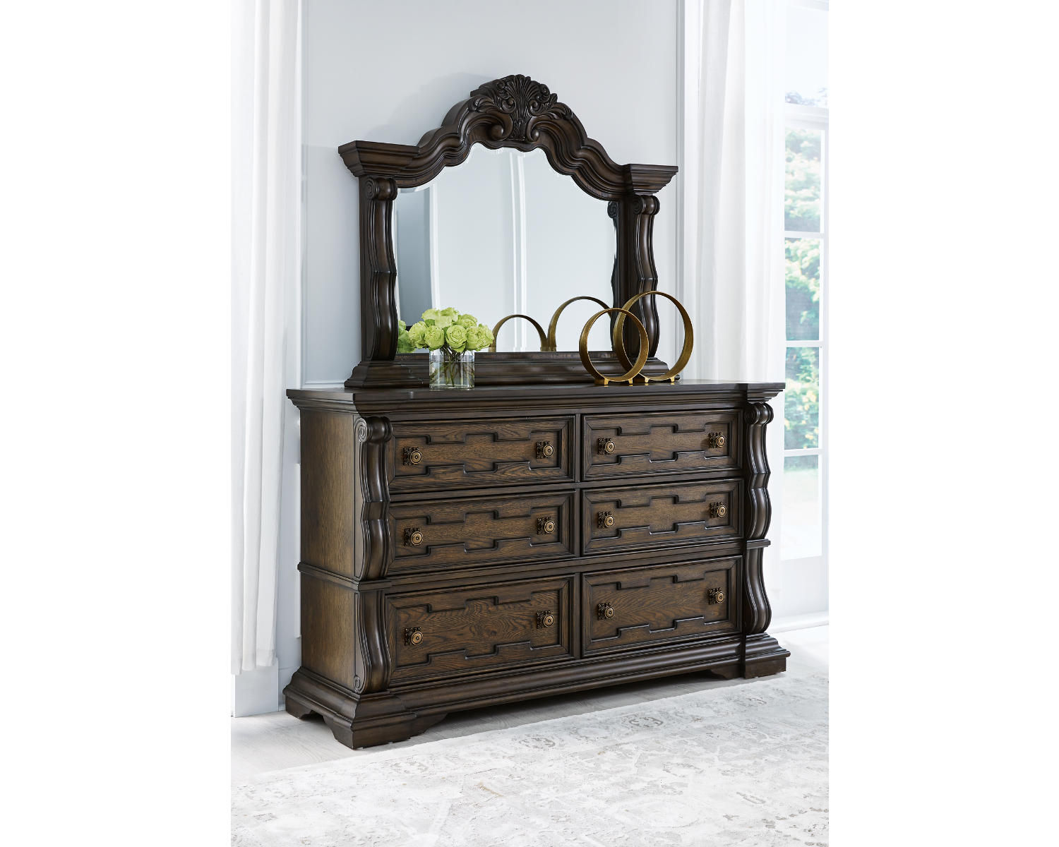 Maylee King Upholstered Bed, Dresser and Mirror