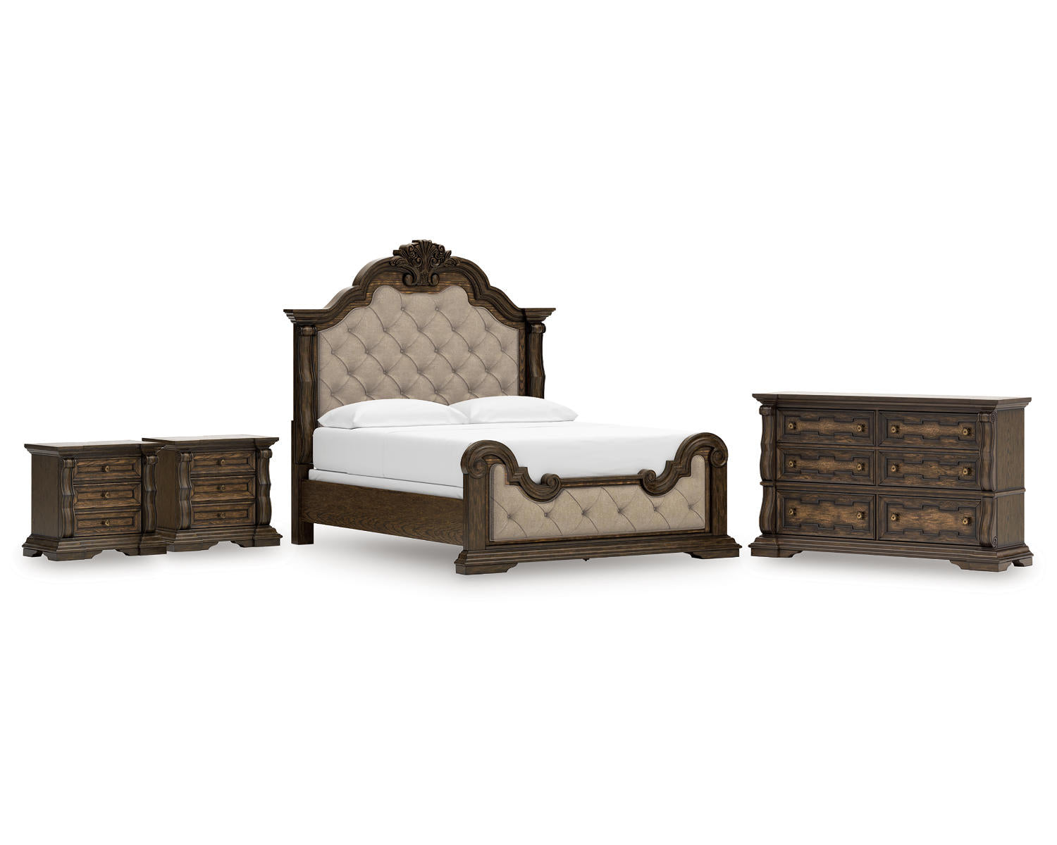 Maylee King Upholstered Bed, Dresser and 2 Nightstands