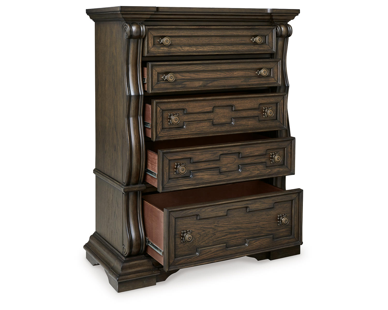 Maylee Queen Upholstered Bed, Dresser, Chest and Nightstand