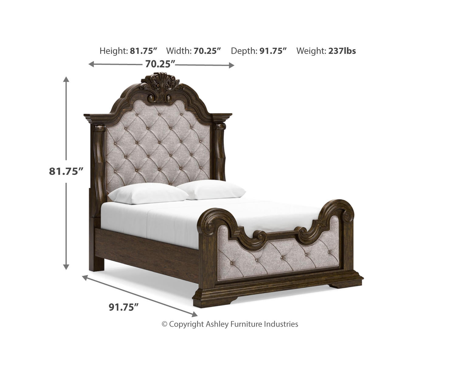 Maylee Queen Upholstered Panel Bed, Dresser, Mirror and Nightstand