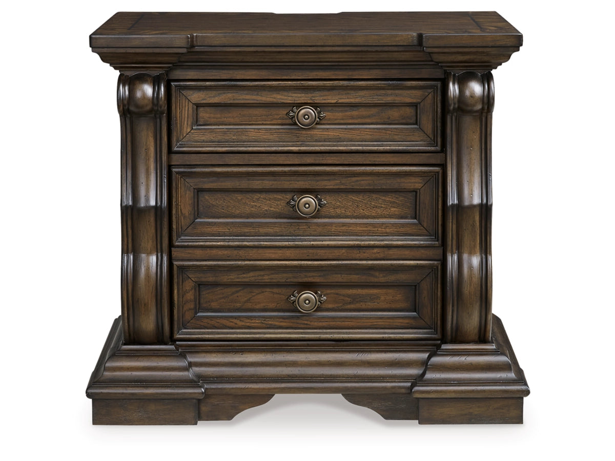 Maylee Queen Upholstered Bed with Mirrored Dresser, Chest and 1 Nightstands