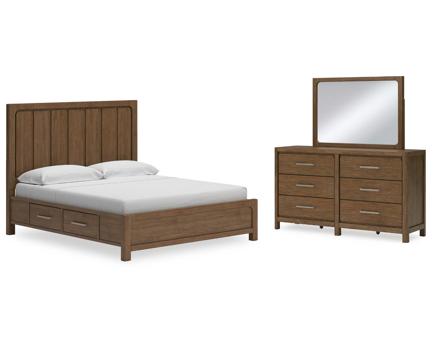 Cabalynn California King Panel Bed with Storage, Dresser and Mirror