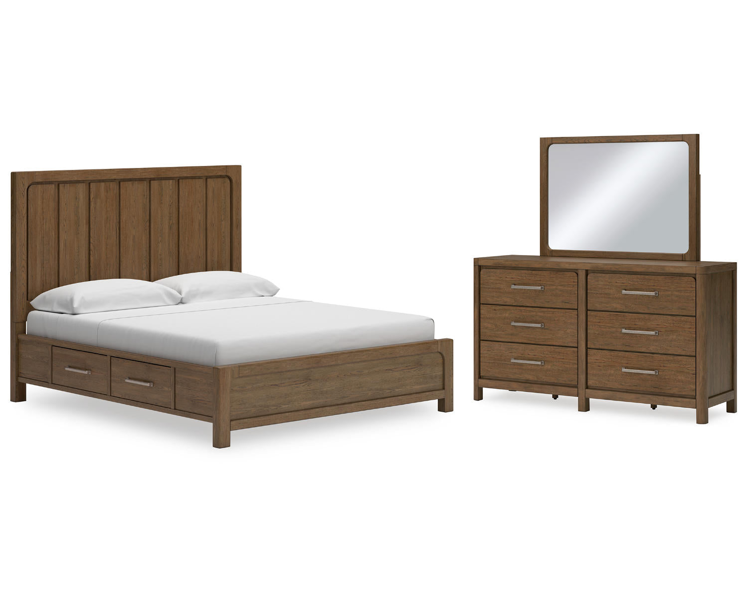 Cabalynn King Panel Bed with Storage, Dresser and Mirror