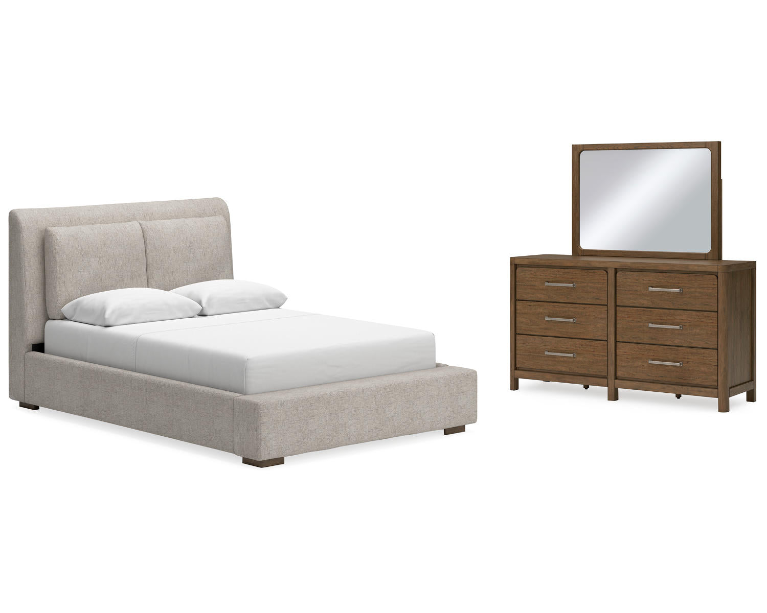 Cabalynn Queen Upholstered Bed, Dresser and Mirror