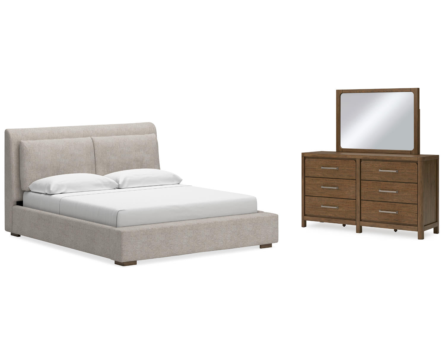 Cabalynn King Upholstered Bed, Dresser and Mirror